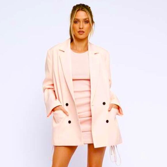 LIONESS Wyoming Double Breasted Blazer Boxy Oversized Jacket Light Pink - Picture 1 of 10